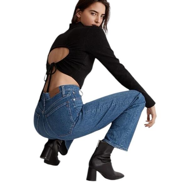 Madewell Black Ribbed Mockneck Open Back Crop Top size XS - Picture 2 of 9